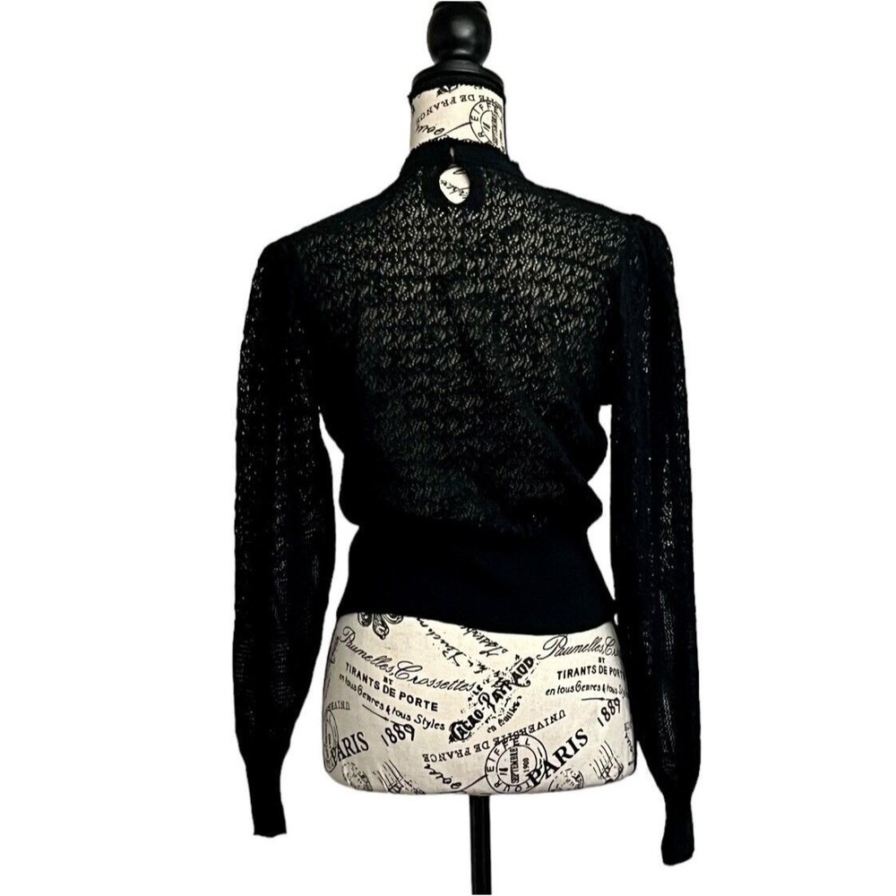 Zara Womens Black Long Sleeve Open Knit Sheer Pullover High Neck Cropped M Boho - Picture 4 of 8